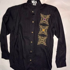 Vintage 80s black s blouse with gold details